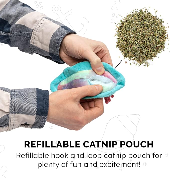 Furhaven 2-Pack Cat Toys w/ 2x Catnip Bags for Indoor Cats, Washable &amp; Durable w/ Refillable Catnip Pocket - Plush Sea Slug Cat Toy Set - Blue/Tie Dye, Set of 2