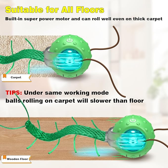 Interactive Cat Toys for Indoor Cats, Moving Cat Ball with Tail, Fast Rolling on Carpet, Chirping &amp; Motion Activate Toy for Bored Indoor Adult Cats