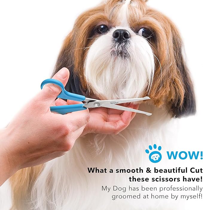 BOSHEL 3 Pc Dog Grooming Scissors Kit - 7" Scissor For Body Hair Trimming, 6" Small Micro-serrated Scissor For Face, Ear, &amp; Paws, Thinning Shears For Dogs - Professional Dog Grooming Kit For Cat &amp; Pet