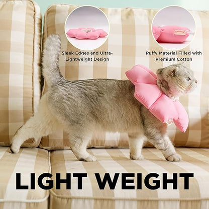 Puffy Crew Soft Cat Cone Collar, Adjustable Waterproof Recovery Collar, Lightweight Elizabethan e Collar for Cats of All Breeds (Pink, Medium, Neck Circumference 6.5&