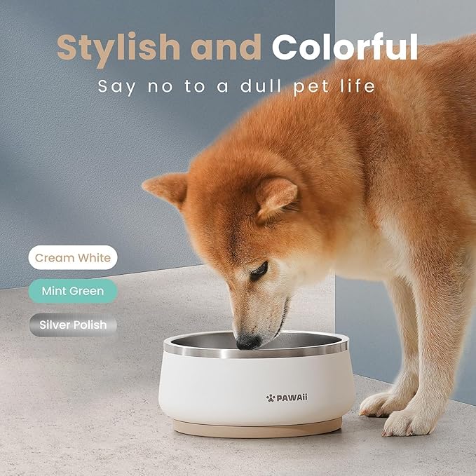 Pawaii Stainless Steel Dog Bowl with Non-Slip Rubber Base &amp; Double Wall Insulation - Durable Design | Includes ID Tag | Dishwasher Safe Food &amp; Water Bowl for All Dogs (68oz)