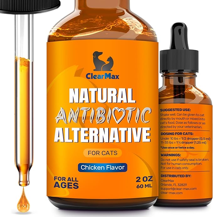 Cat Antibiotic to Help with Cough &amp; Allergies – Antibiotics for Cats to Aid with UTIs and Digestive Moments – HIPS &amp; Joints Support – Attractive Chicken Taste – 2 Oz Bottle