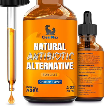 Cat Antibiotic to Help with Cough &amp; Allergies – Antibiotics for Cats to Aid with UTIs and Digestive Moments – HIPS &amp; Joints Support – Attractive Chicken Taste – 2 Oz Bottle