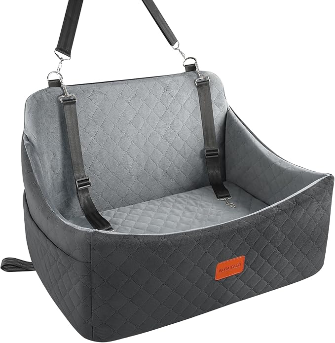 Dog Car Seat for Medium &amp; Large Dogs Up to 55lbs, Memory Foam Cushion, Washable Cover, Safety Straps &amp; Non-Slip Base(Black/Grey,Large)