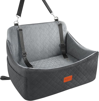 Dog Car Seat for Medium &amp; Large Dogs Up to 55lbs, Memory Foam Cushion, Washable Cover, Safety Straps &amp; Non-Slip Base(Black/Grey,Large)