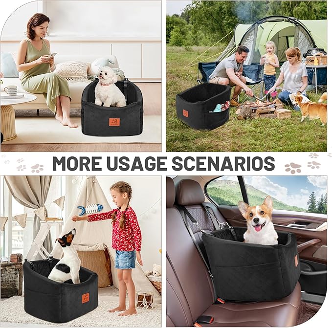 Dog Car Seat for Small Medium Dogs, Memory Foam Booster Car Seat for Dogs up to 35 lbs, Elevated Pet Car Seat, Travel Safety Bed with Washable Removable Cover and Storage Pockets(Black)