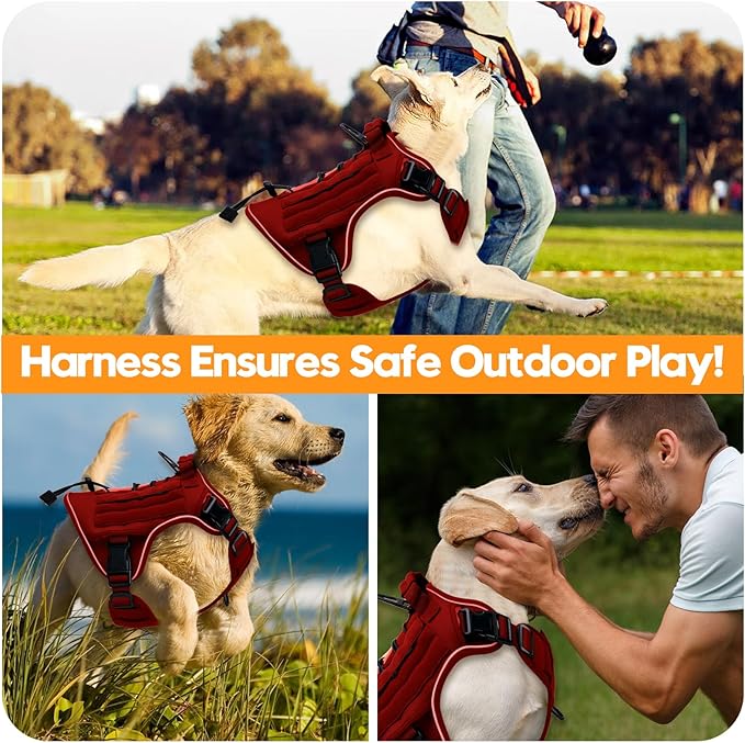 Heavy-Duty Tactical Dog Harness for Large Dogs, No Pull Adjustable Reflective Pet Vest with Molle System, K9 Military-Grade Control for Service Training, Outdoor &amp; 10+ Breeds, Red, XX-Large