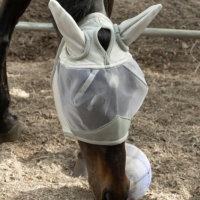 Equinavia Algard Soft Mesh Horse Fly Mask with Ear Protection and 45 UPF Rating | No Eye Irritation &amp; UV Protection - Silver - Warmblood