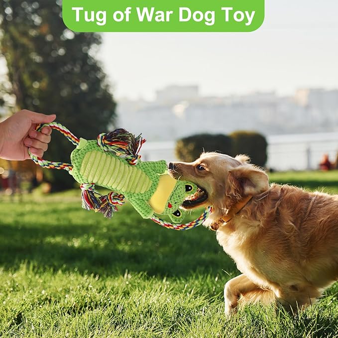 Interactive Chew Proof Dog Toys for Boredom &amp; Anxiety - Plush with Squeaker &amp; Crinkle Sound &amp; Ropes for Small, Medium, Large Dogs