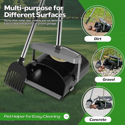 UPSKY Dog Pooper Scooper Swivel Bin &amp; Rake Kit with 100 Waste Bags,33.4" Stainless Steel Long Handle Heavy Duty Pet Poop Shovel for Large Medium Small Dogs, Odor-Proof Lid for Yard/Lawn/Outdoor Use