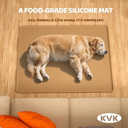 KVK Extra Extra Large Silicone Dog Food Mat 39.4×43.3in and 128oz Silicone Bag Set, Super Size Waterproof Pet Feeding Mat &amp; Container, Non-Slip, Chew-Resistant Floor Protection (Taupe&amp;Orange)