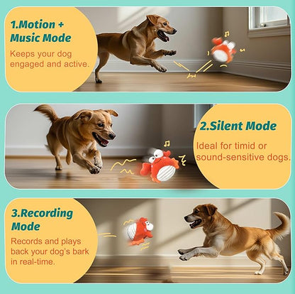 Crab Interactive Dog Toys – Rechargeable Self-Play Toy with Motion-Activated Ball &amp; Music Recording Modes for Small, Medium &amp; Large Dogs, Moving Dog Toy to Keep Them Busy