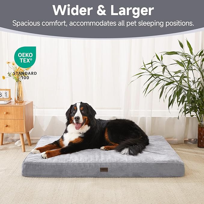 OhGeni Orthopedic Waterproof &amp; Machine Washable Dog Bed for Extra Large Pets, Wider &amp; Larger Size, Cat Mat with 25D Egg Crate Foam, Removable Cover &amp; Invisible Zipper, 54 Inches(Gray)