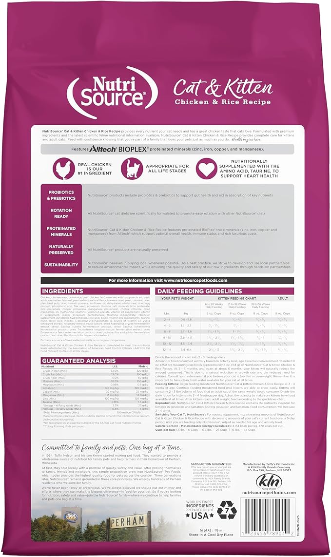NutriSource Cat &amp; Kitten Food, Chicken &amp; Rice, 12LB