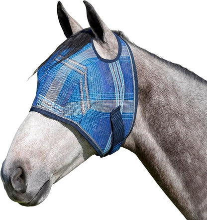 Kensington UV Horse Fly Mask with Web Trim - Protective Mask with Dual Ear Opening &amp; Forelock Freedom - Medium, Kentucky Blue