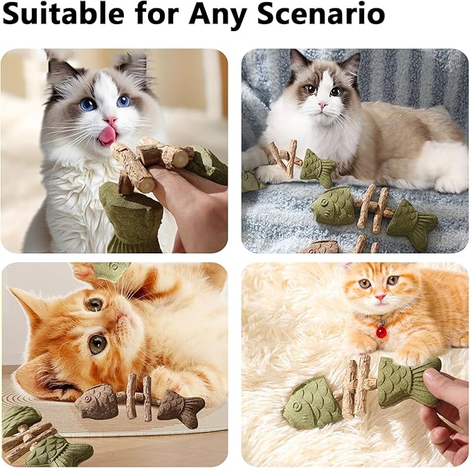 3 Pack Catnip Toys, Healthy Cat &amp; Kitten Teeth Cleaning Dental Chew Toy, Contain Catnip, Natural Silvervine, and Gall Fruit, Interactive Cat Toys for Indoor Cats, are Edible for All Cats Breeds