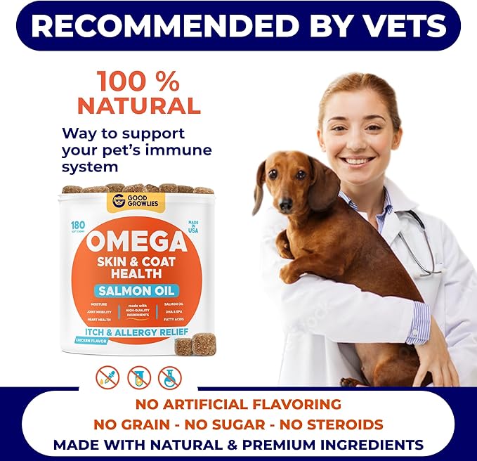 Omega 3 Fish Oil for Dogs Bundle - Skin&amp;Coat Chews - Dry&amp;Itchy Skin Relief + Allergy Support - EPA&amp;DHA Fatty Acids - Natural Salmon Oil Chews Promotes Heart, Hip&amp;Joint Support -360 Chews - Made in USA