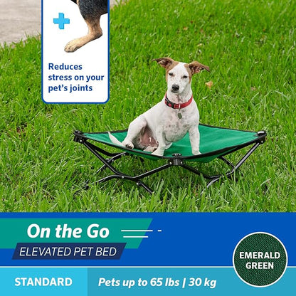 Coolaroo On-The-Go Elevated Dog Bed - Foldable Pop-Up Travel Dog Bed with Breathable, Moisture-Resistant Fabric, Carry Bag Included, Lightweight &amp; Portable, Emerald Green, Standard