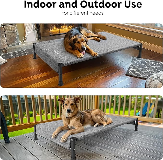 Veehoo Cooling Outdoor Dog Bed, Heavy Duty Elevated Pet Bed with Washable &amp; Breathable Teslin Mesh, Non-Slip Silicon Feet, Dog Cot Bed with Support Hem, 47" x 29", Black Silver, CWC2433