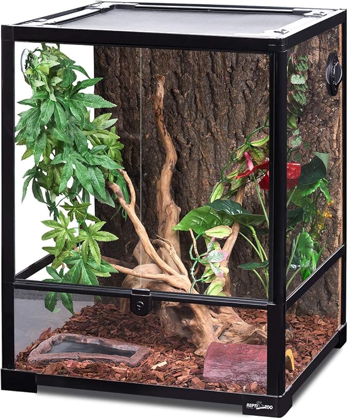 REPTI ZOO Reptile Glass Terrarium, 18" x 18" x 24" Knock-Down Reptile Habitat Tank with Double Hinge Door &amp; Top Screen Ventilation and Side Mesh Ventilation, 30 Gallon Large Reptile Terrarium