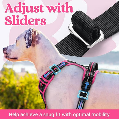 rabbitgoo Dog Harness for Large Dogs, No Pull Pet Vest with 3 Buckles, Adjustable Soft Padded Pet Harness with Easy Control Handle and Reflective Strips, Black &amp; Rose Pink, L