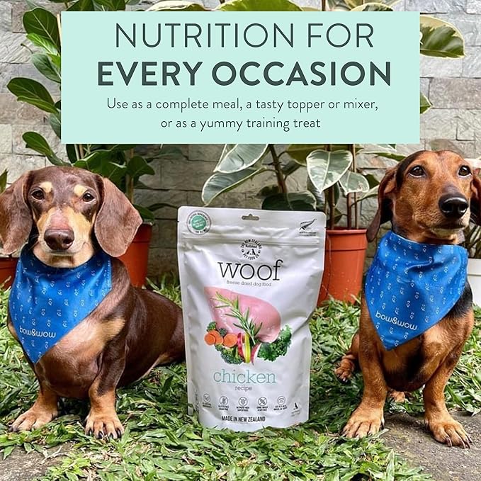 WOOF Freeze Dried Dog Food - Chicken Recipe, High Protein Dog Treats &amp; Snacks, Dog Food Toppers &amp; Meals, 2.2 lb
