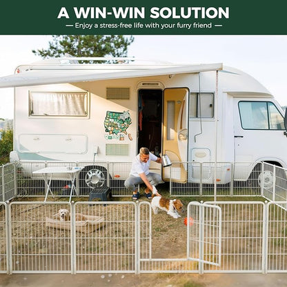 FXW Rollick Unleashed Dog Playpen for Indoor, Yard, RV Camping, 45 inch 24 Panels for Large Dogs, White│Patented
