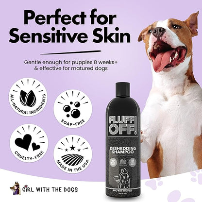 Fluff Off! by Girl With The Dogs, Natural Deshedding Dog &amp; Cat Shampoo, 16 Oz, Made in USA, 8 Wks+