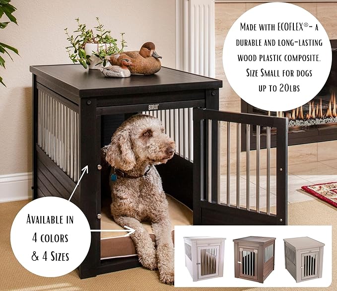 New Age Pet ECOFLEX Dog Crate End Table - Furniture-Style Pet Crate for Crate Trained Dogs - Stainless Steel Tubing &amp; a Latched Closure - 10 Year Manufacturer&