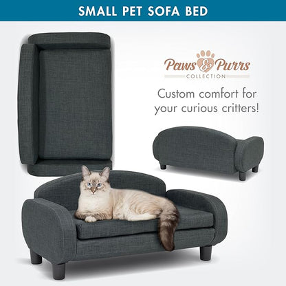 Paws &amp; Purrs Cat Sofa Bed, Pet Couch for Indoor Cats Elevated Cat Beds with Removable Washable Mattress Cover for Kitten, Puppy or Small Animal- 31.5" Wide, Gray