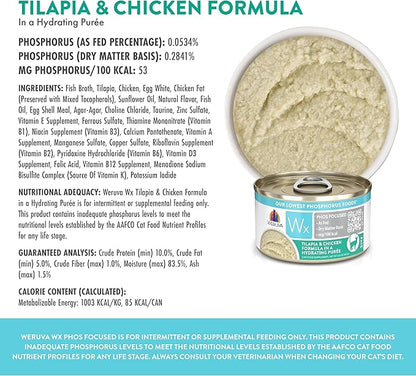 Weruva Wx Phos Focused, Tilapia &amp; Chicken Formula in a Hydrating purée, 3oz Can (Pack of 12)