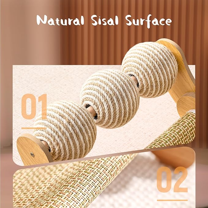 Cat Scratcher &amp; Cats Scratch Pad with Sisal Ball – All-in-One Cats Couch Scratcher, Hammock, and Cat Bed for Indoor Cats, Wooden Cat Scratching Board Upgrade Edition