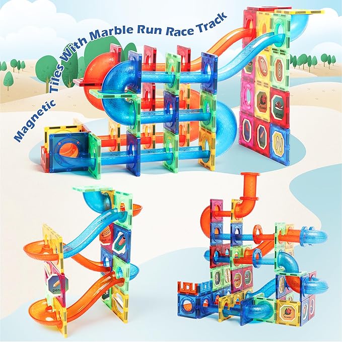 MAGBLOCK Magnetic Tiles 176Pcs Marble Run Children&