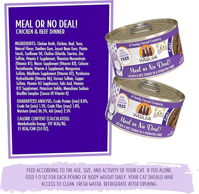 Weruva Classic Cat Paté, Meal or No Deal! with Chicken &amp; Beef, 3oz Can (Pack of 12)