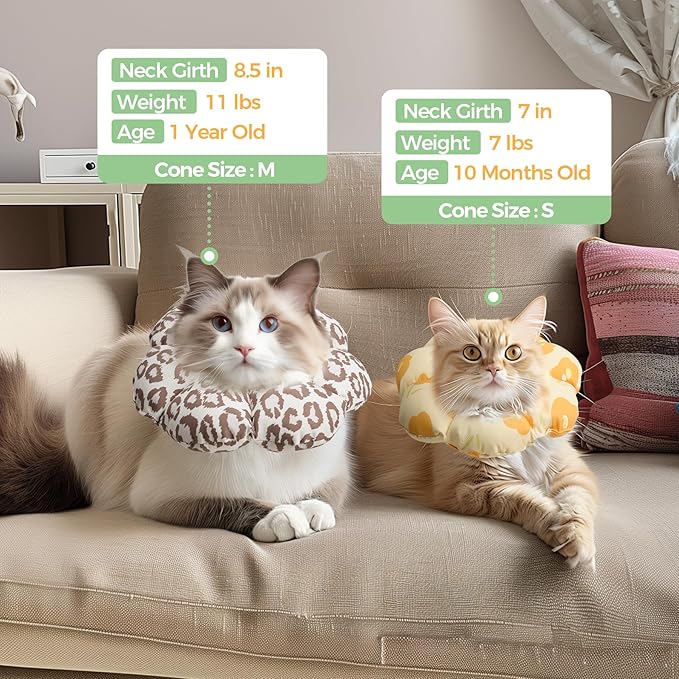 ComSaf Cat Cone Collar Soft - Cat E Collar Cones to Stop Licking, Recovery Elizabethan Collar for Cats After Surgery, Soft Cone for Medium Cats, Waterproof &amp; Lightweight, Yellow Flower, M