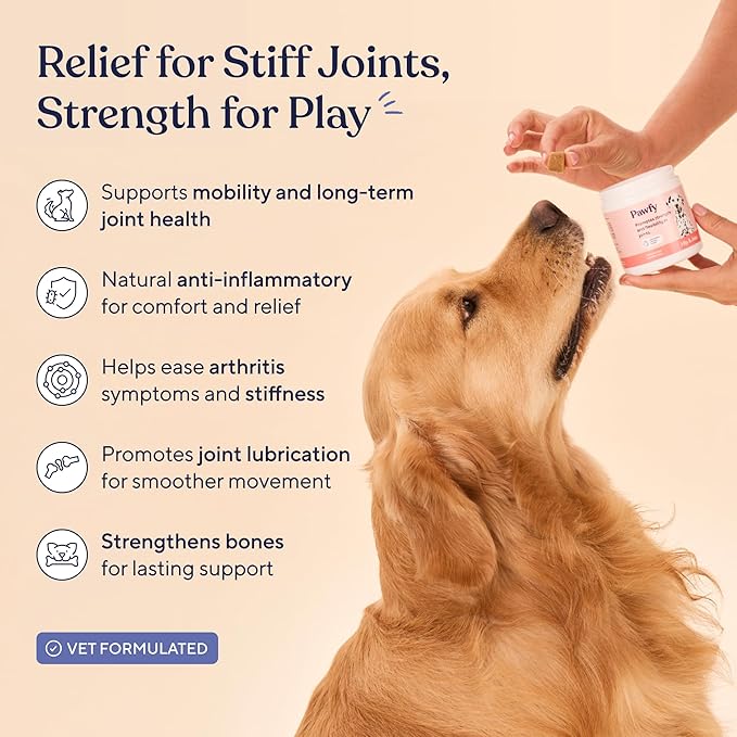 Pawfy Hip &amp; Joint Supplement for Dogs with MSM &amp; Vitamins | Glucosamine Chondroitin for Small, Medium &amp; Large Breed - Supports Mobility &amp; Bones | Glucosamine for Dogs with Omega 3-30 Chews