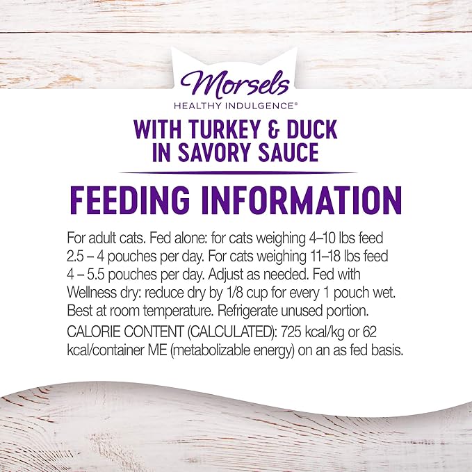 Wellness Healthly Indulgence Morsels Adult Wet Cat Food, Natural, Protein-Rich, Grain Free, 3 Ounce Pouch, 24 Pack, (Turkey &amp; Duck)