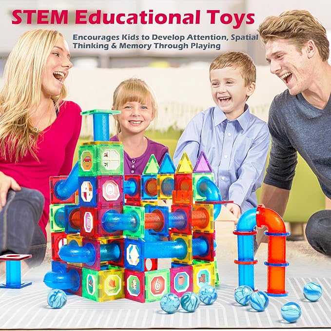 MAGBLOCK Magnetic Tiles 176Pcs Marble Run Children&
