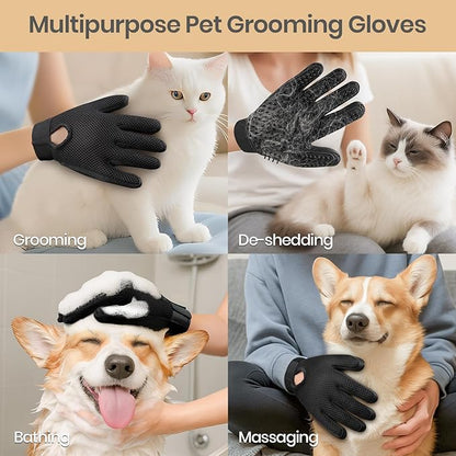 Pet Hair Remover Glove - Gentle Pet Grooming Glove Brush - Deshedding Glove - Massage Mitt with Enhanced Five Finger Design - Perfect for Dogs &amp; Cats with Long &amp; Short Fur - 1 Pack (Right-hand), Black