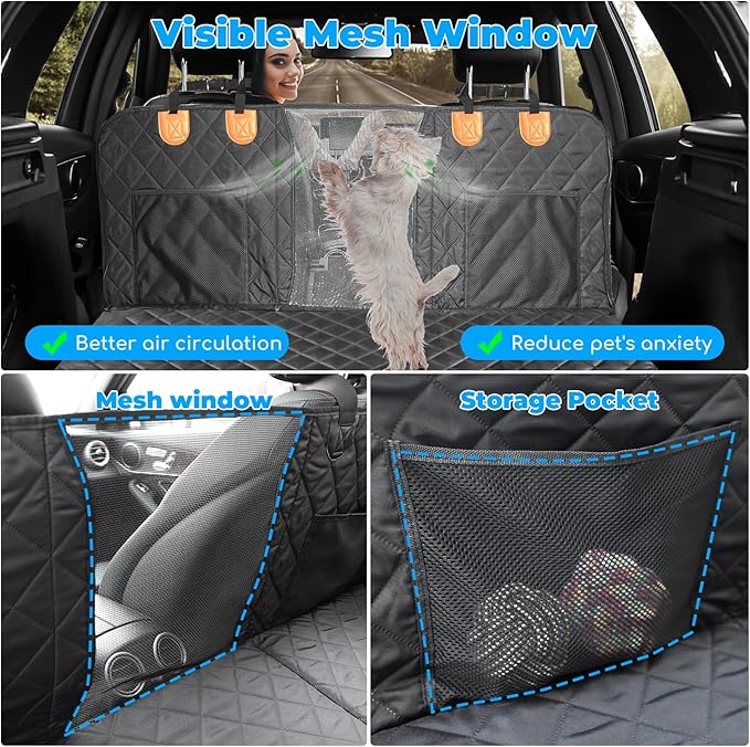 URPOWER Back Seat Extender for Dogs - Hard Bottom Dog Car Seat Cover Holds 400 lbs, Waterproof Dog Hammock Dogs Bed for Cars, SUVs &amp; Small Trucks, Pet Backseat Protector with Mesh Window &amp; Large Space