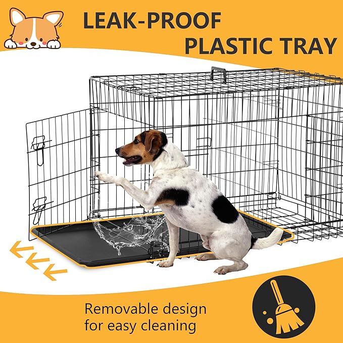 FDW Dog Crate Dog Kennel Cage with Double Door,36 inch Folding Metal Wire Dog Cage with Removable Tray&amp;Divider Panel,Pet Crate for Medium Dogs,Black