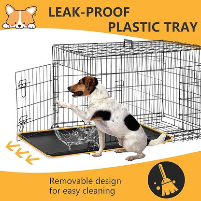 FDW Dog Crate Dog Kennel Cage with Double Door,36 inch Folding Metal Wire Dog Cage with Removable Tray&amp;Divider Panel,Pet Crate for Medium Dogs,Black