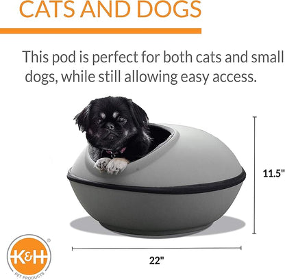 K&amp;H Pet Products Unheated Kitty Mod Dream Pod Cat Bed for Large Cats or Small Dogs, Indoor Covered Privacy Cave, Collapsible, Easy Clean Washable Cushion - Unheated Round 22in Gray/Black
