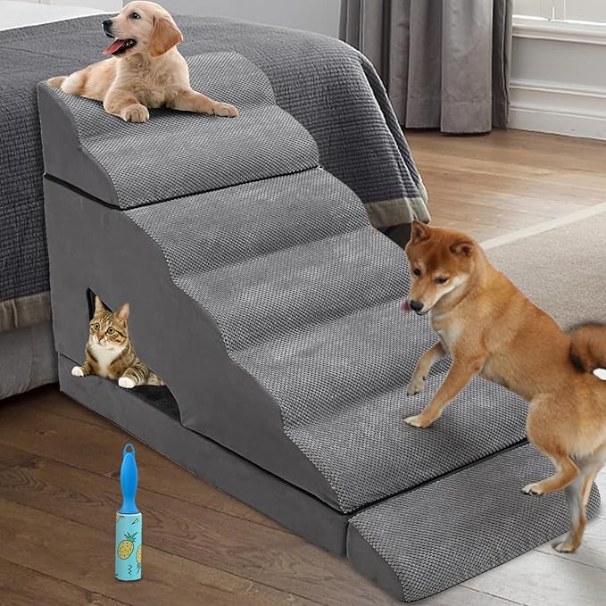 Dog Stairs &amp; Steps for High Beds 30-36 inches High Tall, LitaiL Pet Stairs/Steps for High Beds 34 inch High for Small Large Dogs, Non-Slip 7 Steps Dog Ramps for Old Dogs/Cats