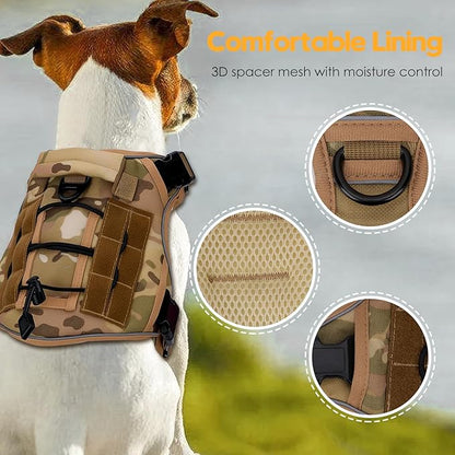Heavy-Duty Tactical Dog Harness for Large Dogs, No Pull Adjustable Reflective Pet Vest with Molle System, K9 Military-Grade Control for Service Training, Outdoor &amp; 10+ Breeds, Desert Camo, Small