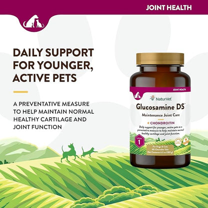 NaturVet Glucosamine DS Level 1 Maintenance Care Hip &amp; Joint Support Pet Supplement for Dogs &amp; Cats –Glucosamine, Chondroitin, Antioxidants –Supports Cartilage, Joint Function – 60 Ct.