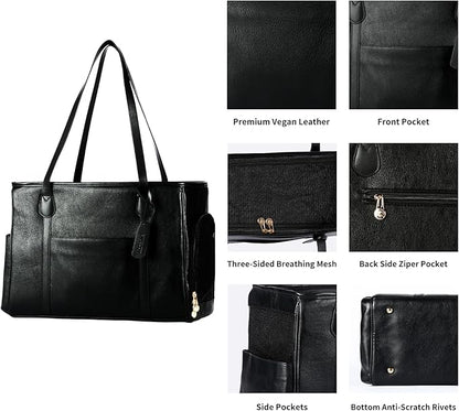 Stylish Dog Purse Carrier, Leather Pet Carrier Bag for Small Dogs Cats Puppy, Airline Approved Soft-Sided Carrier Black