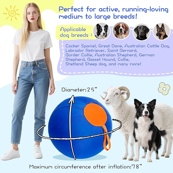 25" Herding Ball for Dogs – Durable Horse Ball Style Dog Toy with Cover – Dog Herding Toy for Outdoor Play, Training &amp; Exercise – Great for Australian Shepherds &amp; Large Breeds