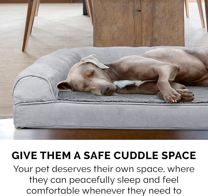 Furhaven Cooling Gel Dog Bed for Medium/Small Dogs w/ Removable Bolsters &amp; Washable Cover, For Dogs Up to 35 lbs - Plush &amp; Suede Sofa - Gray, Medium