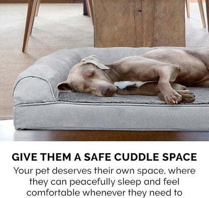 Furhaven Cooling Gel Dog Bed for Large Dogs w/ Removable Bolsters &amp; Washable Cover, For Dogs Up to 125 lbs - Plush &amp; Suede Sofa - Gray, Jumbo Plus/XXL